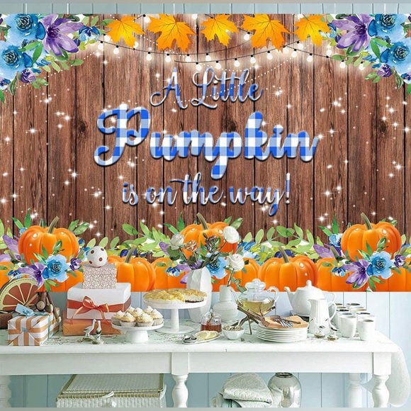 Baby Shower Party Banner Photo Backdrop Our Little Pumpkin is on The Way NEW - Picture 7 of 11
